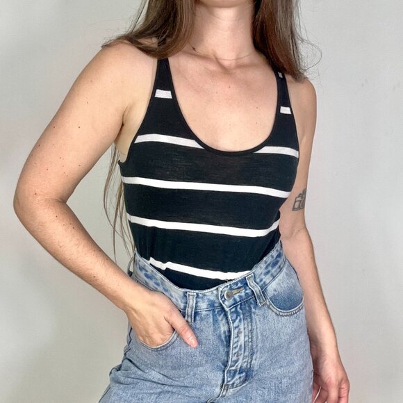 *Pink Black and White Racer Back Stripped Tank Top - Picture 1 of 6